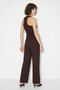 Women's V-Neck Buttoned Vest Wide Leg Bitter Coffee Suit - 4