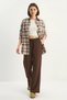 Women's High Waist Elastic Waist Tie Detail Pocketed Fabric Loose Bitter Brown Trousers - 3