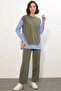 Women's Striped Woven Green Çağla Set - 4