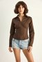 Women's Corset Detailed Back Tie Zippered Bitter Brown Shirt