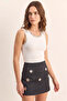 Women's Stone Embellished Crew Neck Thick Strap Ribbed White Blouse - 4