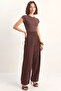 Women's Voluminous Pleated Bitter Brown Pants - 8