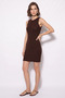 Women's Crew Neck Sleeveless Wrinkled Mini Bitter Brown Dress - 2
