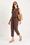 Women's Thick Strap Blouse with Elastic Waist Modal Cappuccino Set - 3