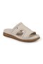 Women's genuine leather everyday slippers with side window detail, anatomical flat sole - 26y-1910