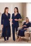 New Season Navy Blue Piping Detailed Buttoned Design Short Sleeve 100% Cotton Maternity Maternity Dressing Gown Nightgown Pajama Set - 2