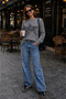 Unisex Star Patterned Oversize Crew Neck Knit Sweater