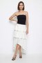Women's Layered Asymmetrical Midi Cotton Ecru Skirt with Flounce Detail - 6
