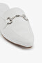 White Genuine Leather Buckle Women's Slippers - 3
