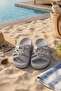 Women's Light Gray Knitted Textured Summer Beach Slippers with Bow and Charm - 5