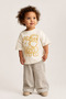Girl's Back Printed T-Shirt and Trousers Set Cream - 3