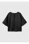 Women's Black 100% Linen Kimono Sleeve Blouse - 2