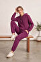 Women's 3-Thread Hooded Sweatshirt and Jogger Bottom Set in Premium Quality, Plum Color - 3