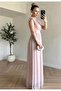 Powder Pink Double-Breasted Collar Pleated Waist Draped Long Evening Dress - 5