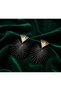 Black Gold Color Textured Palm Sun Detail Medium Size Design Women's Earrings - Modern Minimalist Stylish Jewelry - 2