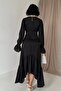 Black Gathered Asymmetrical Dress - 4