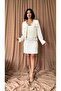 Women's White Pearl Striped Short Jacket and Dress Set - 3
