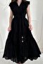 Black Ruffled Buttoned Dress - 2
