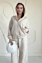 Beige Elastic Waist Jacket and Pants Set - 3