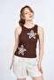 Women's Coffee Floral Patterned Detailed Blouse Undershirt 8602 - 2