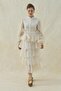 Beige floral embroidered layered chiffon dress