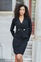 Women's Stretchy Velvet Fabric Collared Long Sleeve Double Breasted Wrap Short Office Jacket-Black