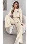 Women's Black Knitwear 2-Piece Set – Ribbed Knit Crop Sweater and Wide-Leg Pants Set