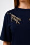 Sequin Double Tiger Embroidered Premium Fabric T-Shirt - 2