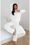 Women's Long Sleeve Report Fabric Embellished Soft Pajama Set – Relaxed Fit Crew Neck Bottom Top Set - 2
