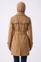 Women's Degaje Collar Half-Length Hijab Lined Belted Water Repellent Fabric Trench Coat Camel - 8