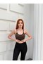 Women's Bitter Brown Strappy Chest Padded Cross-Back Strap Sports Crop Bustier Kr5002 - 7