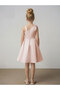 Girls' Evening Gown – Satin Dress with Bow, Stylish Dress for Special Occasions and Events with Pearl Belt - 4