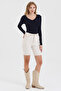 Women's Navy Blue V-Neck Slim Fit Finger-Looped Ultra Soft Flexible Lycra Cotton Basic Body&Blouse - 8