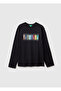 Boy's Black Long Sleeve T-Shirt with Embroidered Front