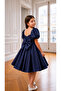 Special Design Pearl Detailed Navy Blue Short Sleeve Balloon Sleeve Girls Evening Dress - 3