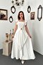 White Belted Ruffled Long Dress