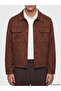 Ozmarka New Season Brown Regular Fit Shirt Collar Men's Suede Coat - 4