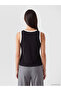 Black Crew Neck Women's Undershirt with Lace Detail - 4