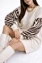Women's Ecru Color Zebra Pattern Knitwear Sweater Tunic with Sleeve Details