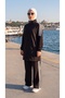 Women's Comfortable Cut Hijab Tracksuit Set with Side Stripes and Zipper - 3
