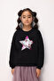 Black Sequin Star Embroidered Girls' Sweatshirt - Dina