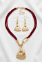 Nubuk Leather Metal Style Necklace Earring Set - 3