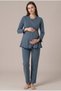 Women's Anthracite Double-Breasted Collar Breastfeeding Detailed Long Sleeve Maternity Pajama Set - 2