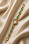 Vinos Vintage Kadın Kol Saati – Gold Green Stone Detailed Minimal Elegant Classic Women's Watch