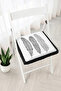 Black and White Feather Patterned Fringed Zippered Chair Cushion - Modern Linear Patterned Tufted Cushion