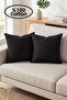 2 Pieces 100% Cotton Black Throw Pillow Covers Plain Decorative Throw Pillow Covers with Hidden Zipper 45X45 cm