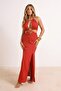 Kırmızı Dokuma Cut Out Detaylı Maxi Plaj Elbise TBESS25EL00137 - 2