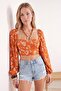 Floral Pattern Woven Square Neck Crop Beach Blouse Tbess26Bz00020