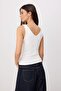 Ecru Fitted/V-Neck Thick Strap Sleeveless Corded Fabric Stretchy Knitted Undershirt Twoss26Al00079 - 4