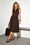Brown Jacket Collar Sleeveless Belted Long Formal Dress Tdrss26El00074